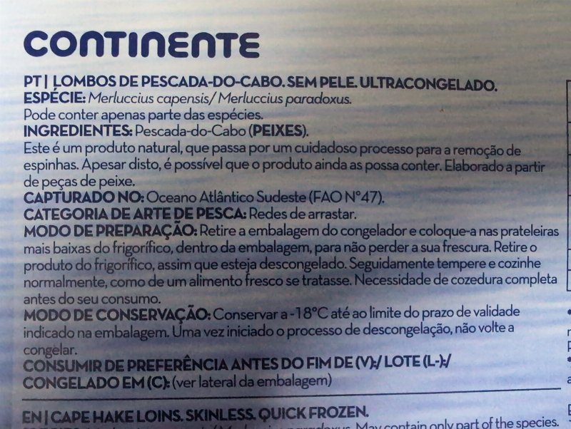 Foto da lista de ingredientes