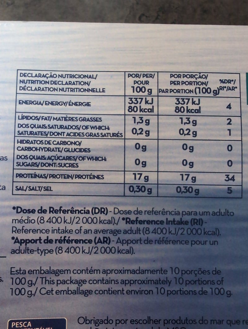 Foto da tabela nutricional