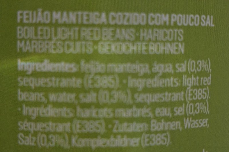 Foto da lista de ingredientes
