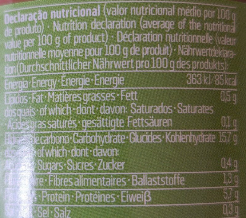 Foto da tabela nutricional
