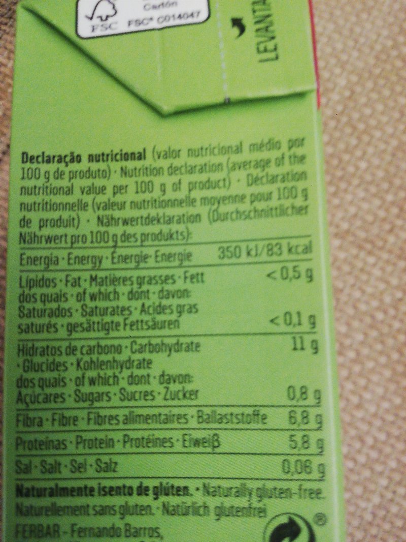 Foto da tabela nutricional