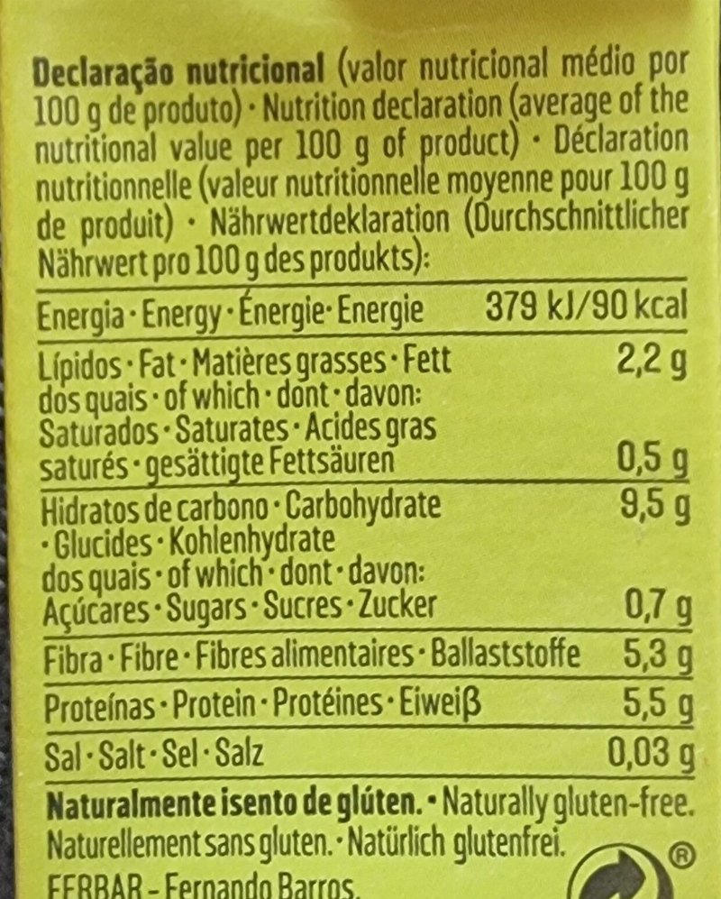 Foto da tabela nutricional