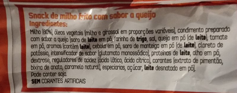 Foto da lista de ingredientes