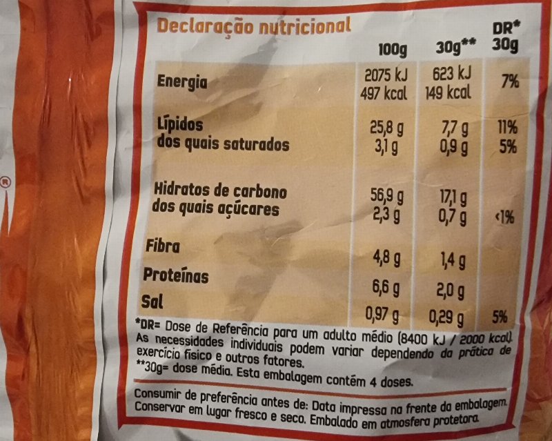 Foto da tabela nutricional