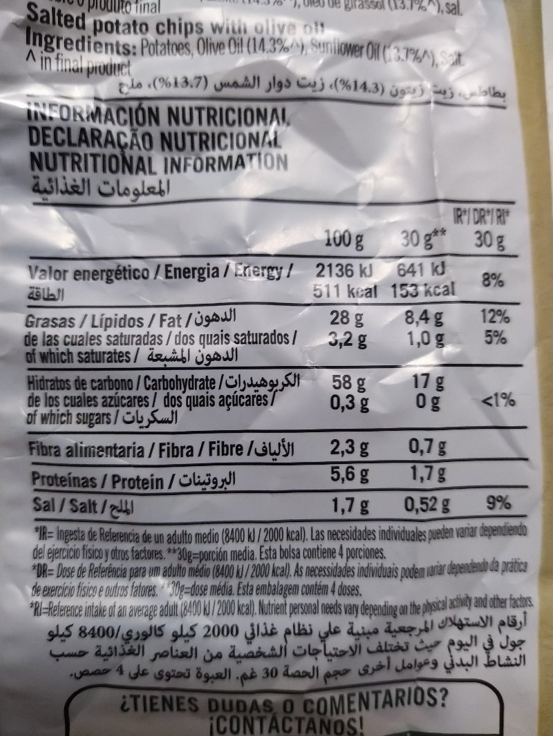 Foto da lista de ingredientes