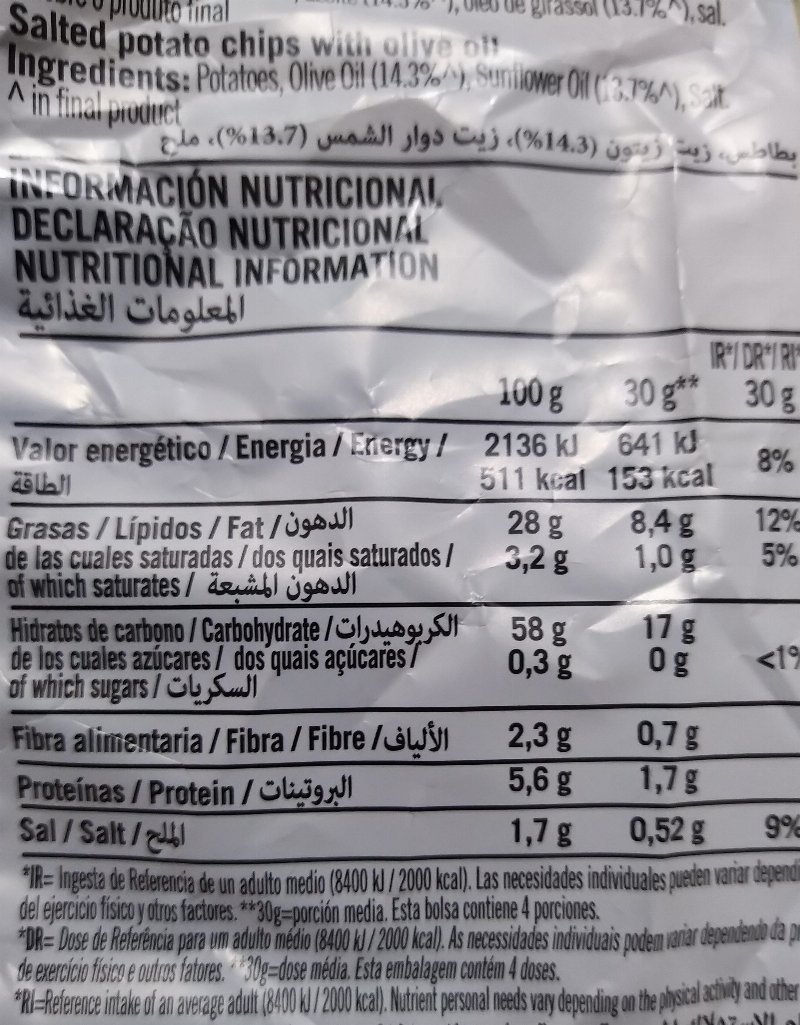 Foto da tabela nutricional