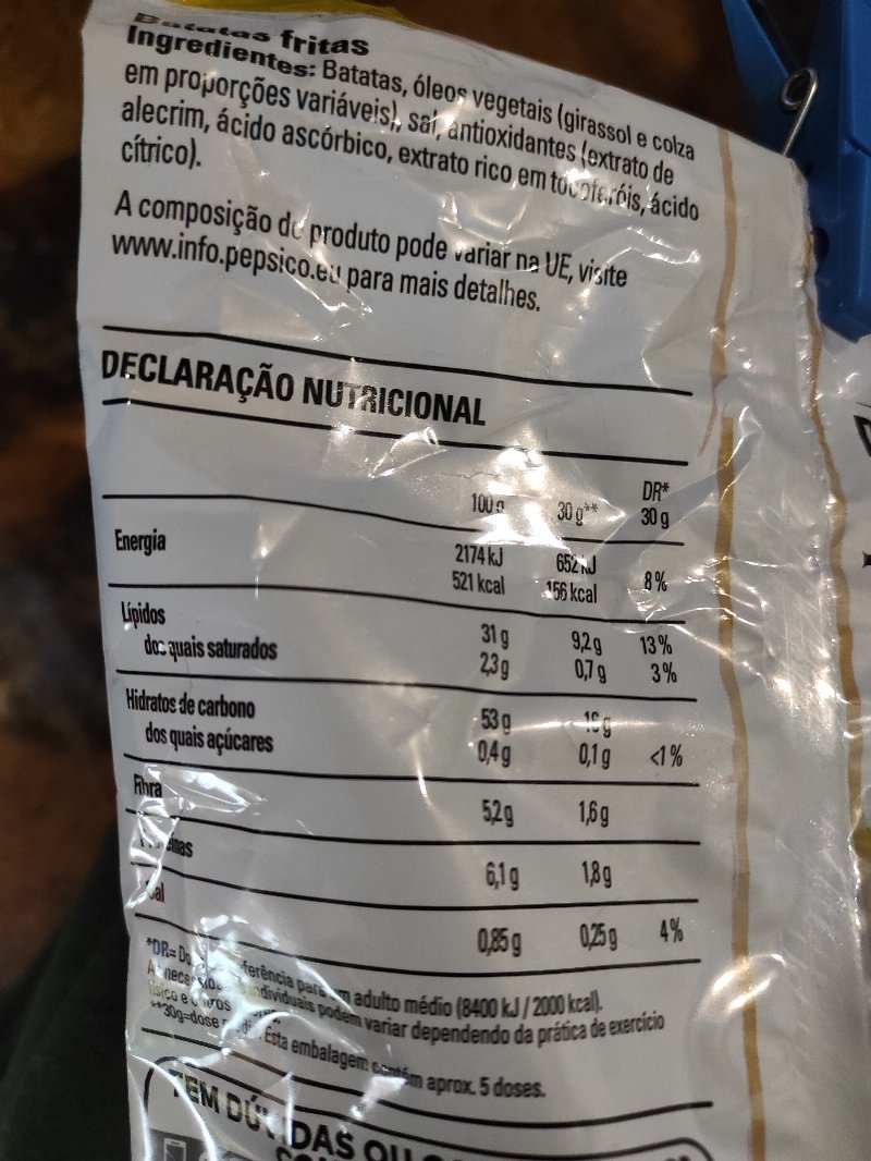 Foto da lista de ingredientes
