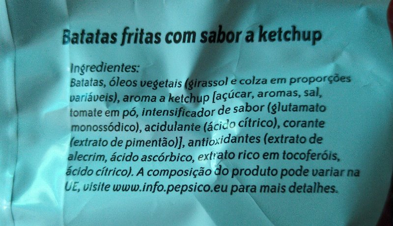 Foto da lista de ingredientes