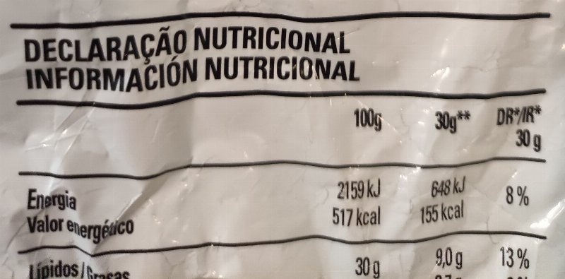 Foto da tabela nutricional