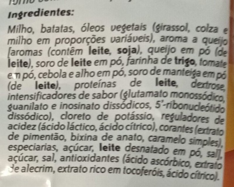 Foto da lista de ingredientes