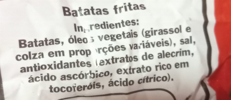 Foto da lista de ingredientes