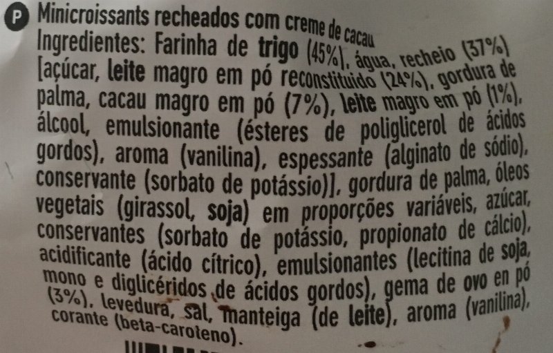 Foto da lista de ingredientes