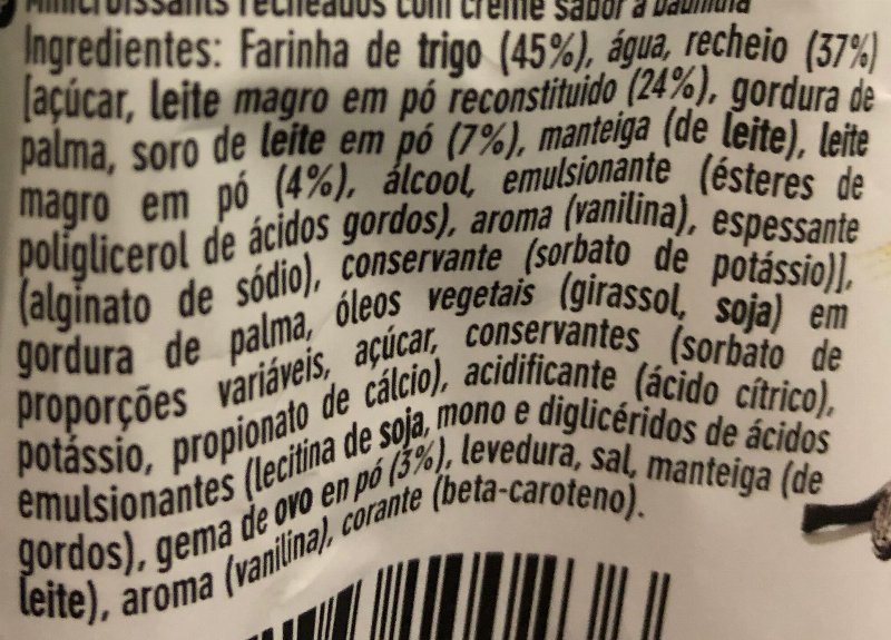 Foto da lista de ingredientes