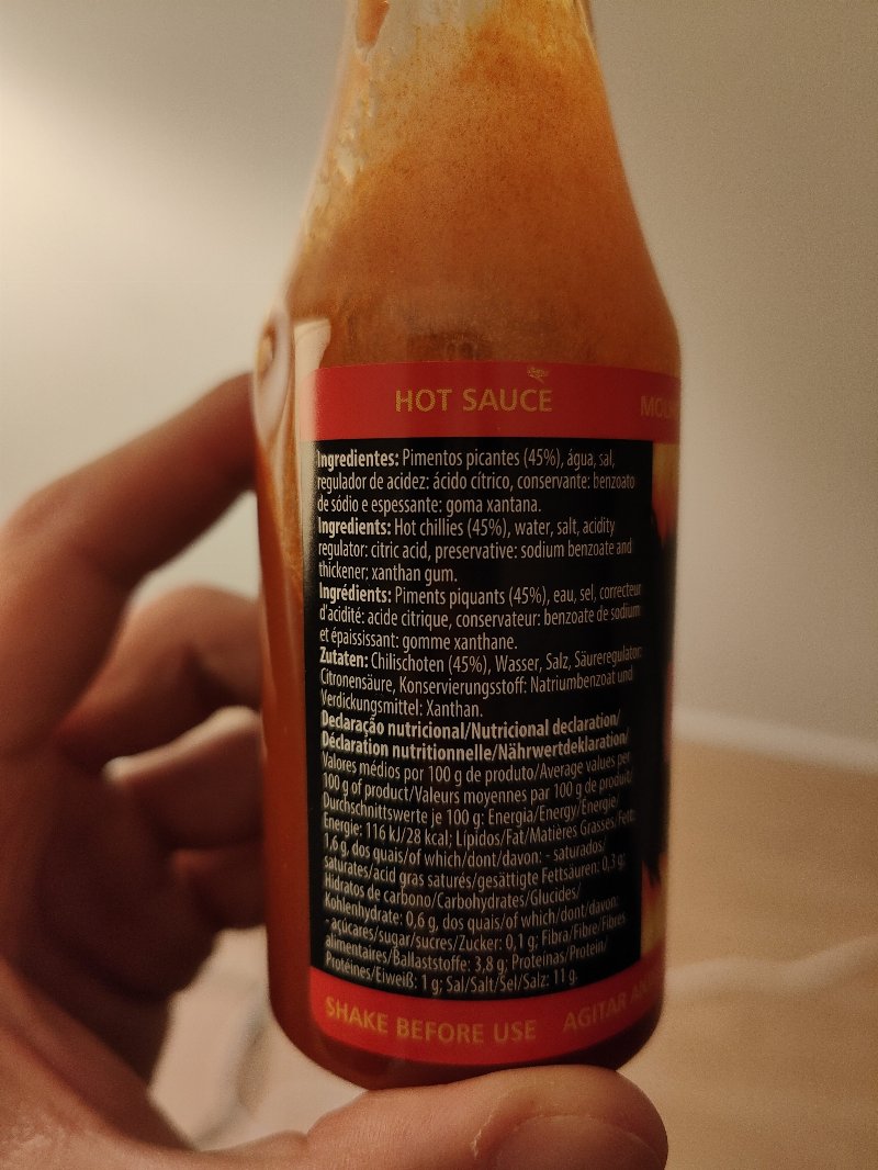 Foto da lista de ingredientes