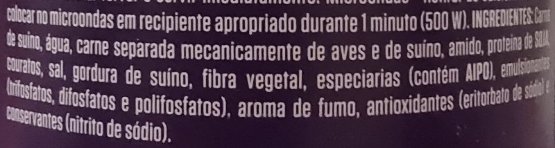 Foto da lista de ingredientes