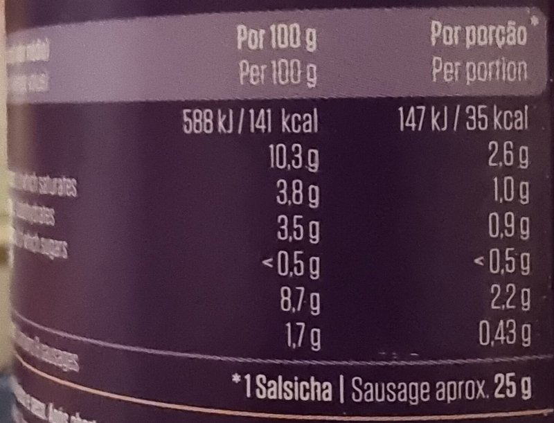 Foto da tabela nutricional
