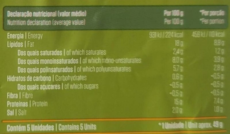 Foto da tabela nutricional
