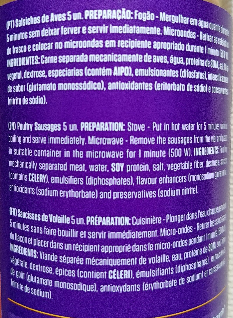 Foto da lista de ingredientes