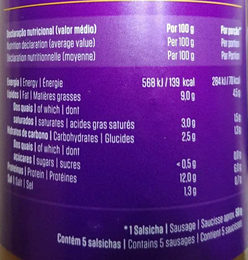 Foto da tabela nutricional