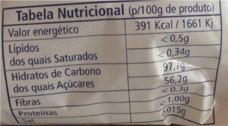 Foto da tabela nutricional