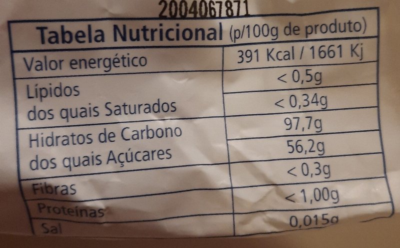 Foto da tabela nutricional