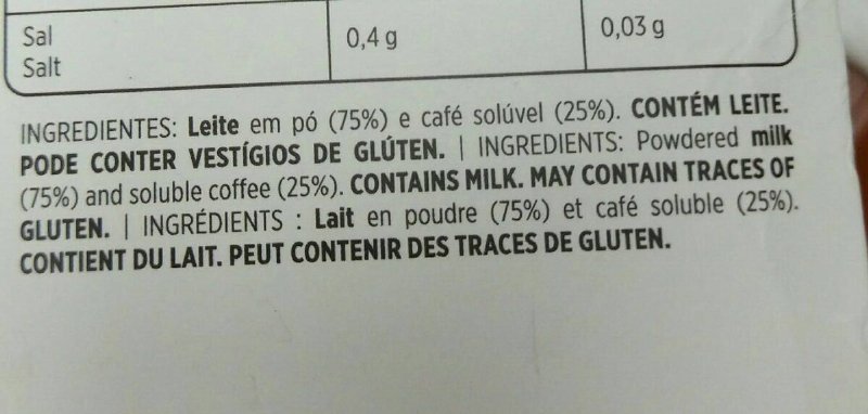 Foto da tabela nutricional