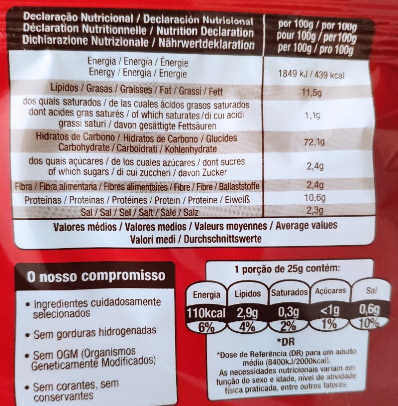 Foto da tabela nutricional