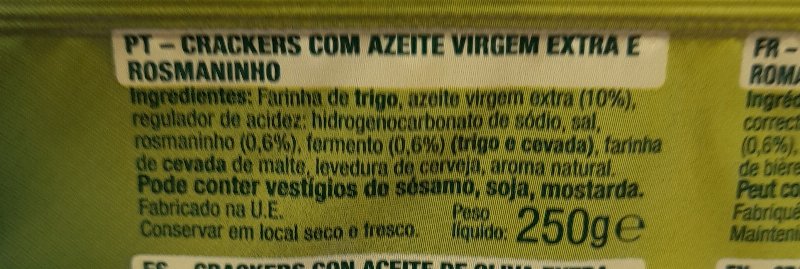 Foto da lista de ingredientes