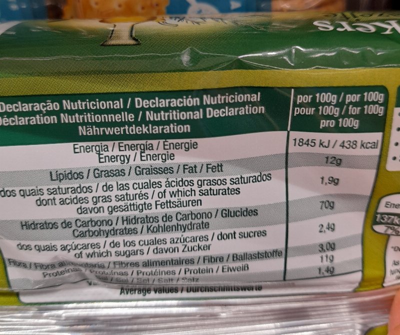 Foto da tabela nutricional