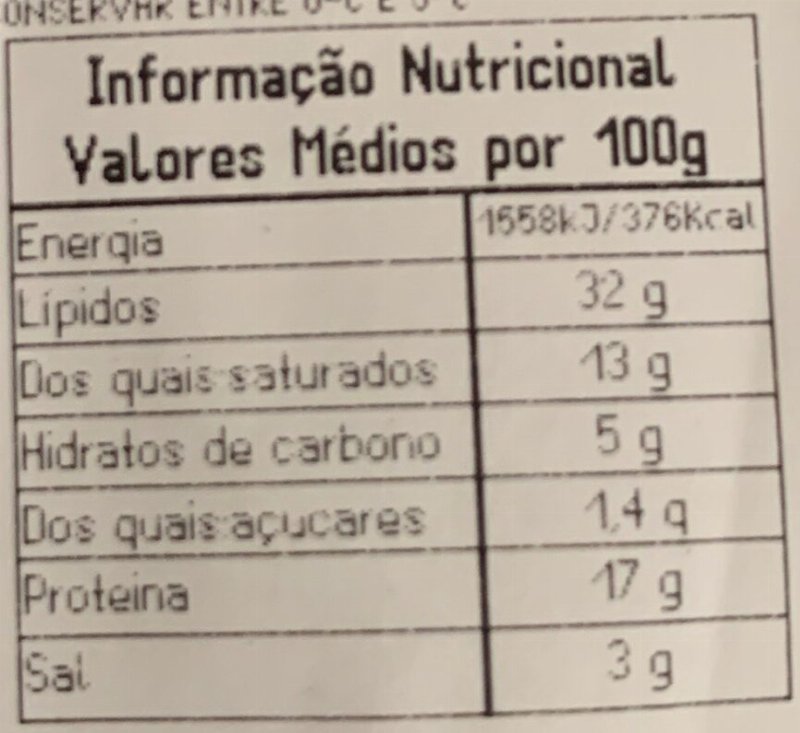 Foto da tabela nutricional