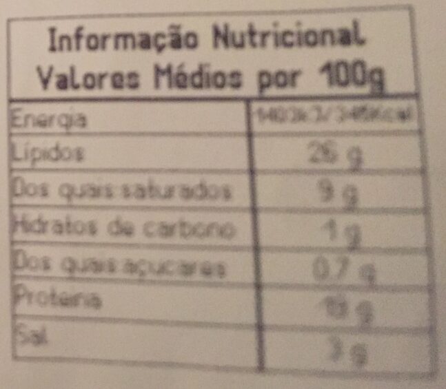 Foto da tabela nutricional