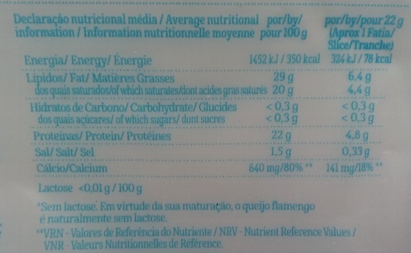 Foto da tabela nutricional