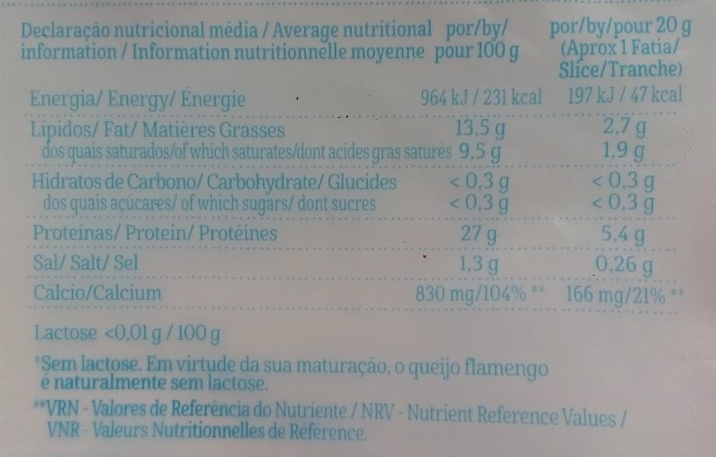Foto da tabela nutricional