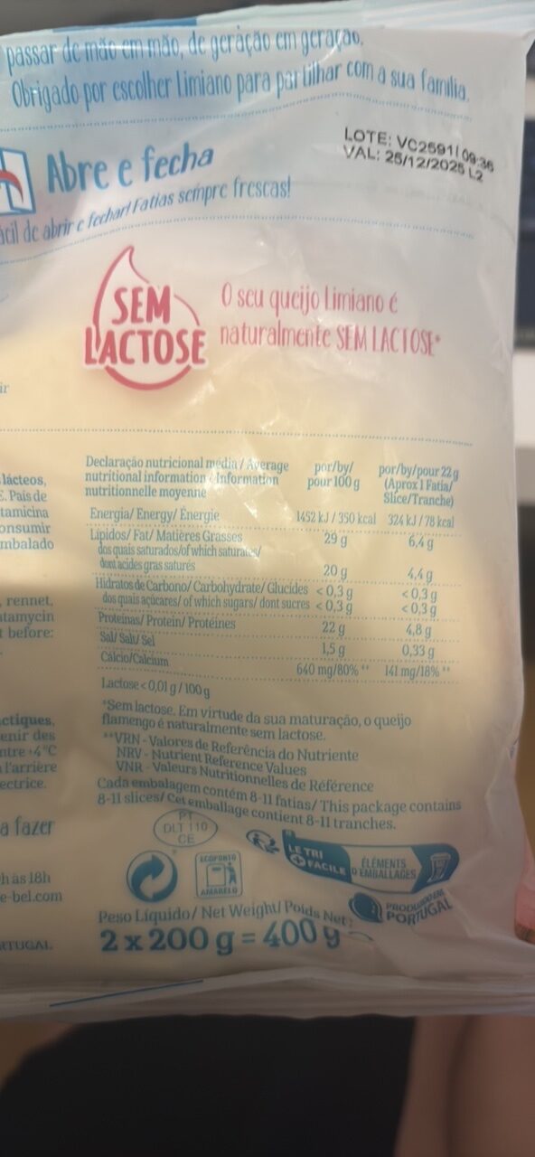 Foto da tabela nutricional