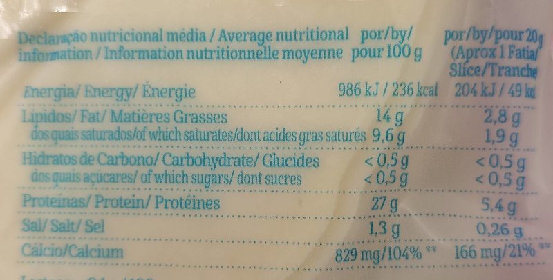 Foto da tabela nutricional