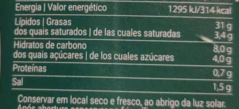 Foto da tabela nutricional