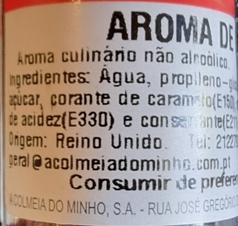 Foto da lista de ingredientes