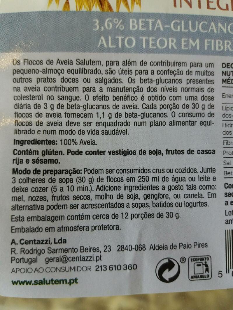 Foto da lista de ingredientes