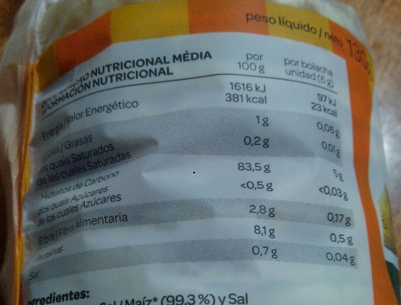 Foto da tabela nutricional