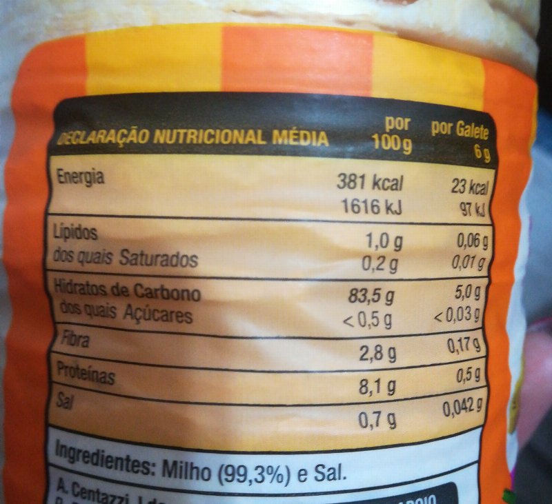 Foto da lista de ingredientes