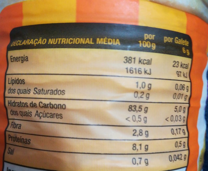 Foto da tabela nutricional
