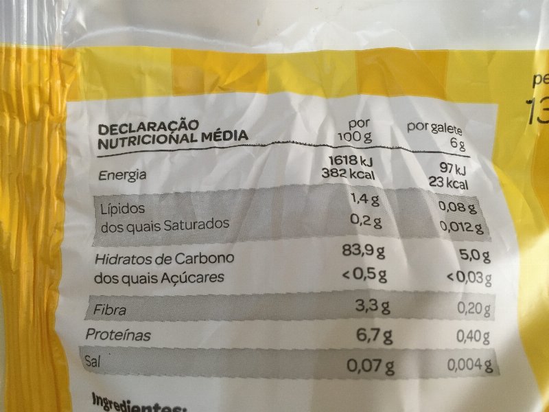 Foto da tabela nutricional