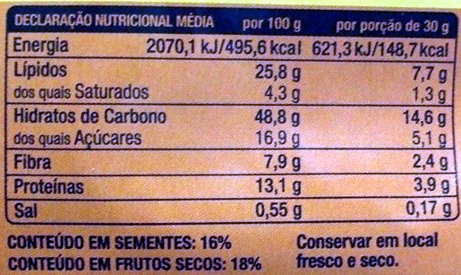 Foto da tabela nutricional