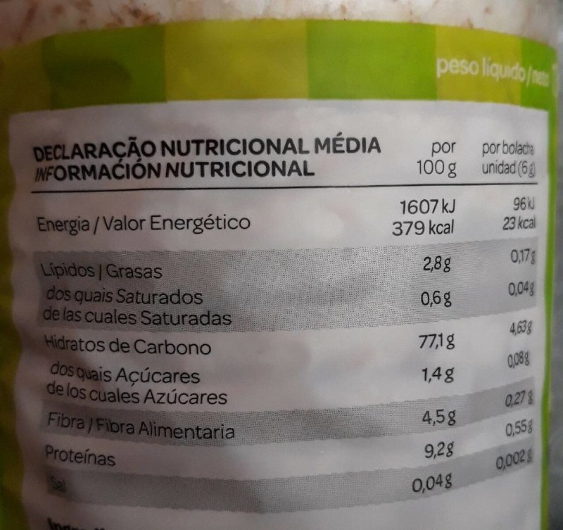Foto da tabela nutricional