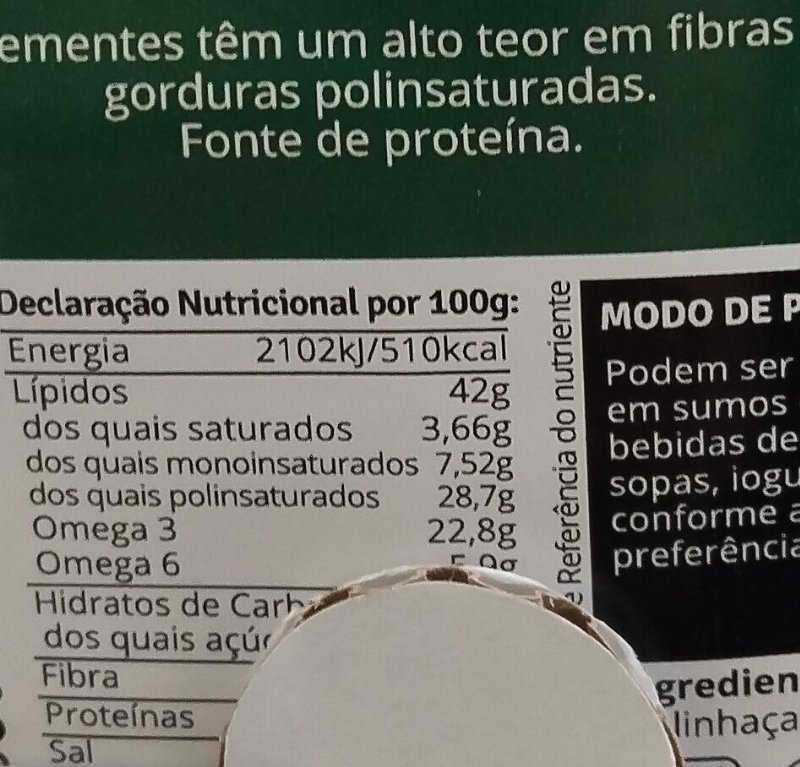 Foto da tabela nutricional