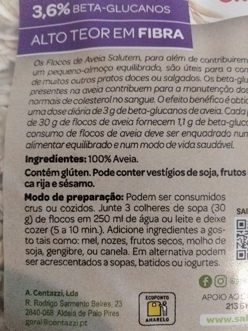 Foto da lista de ingredientes