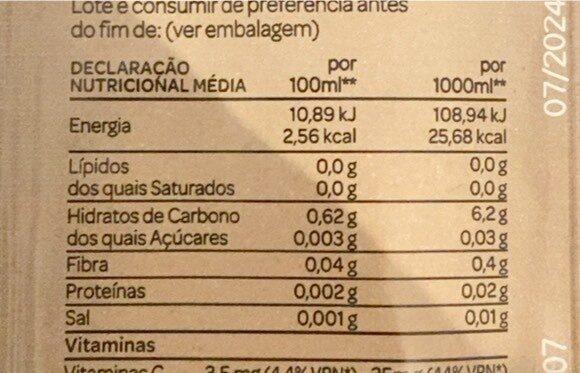 Foto da tabela nutricional