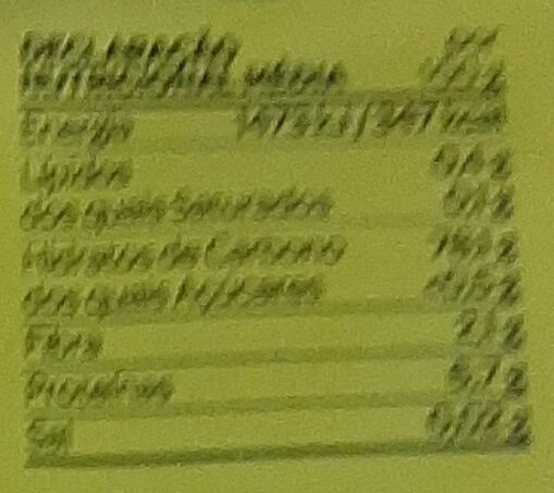 Foto da tabela nutricional