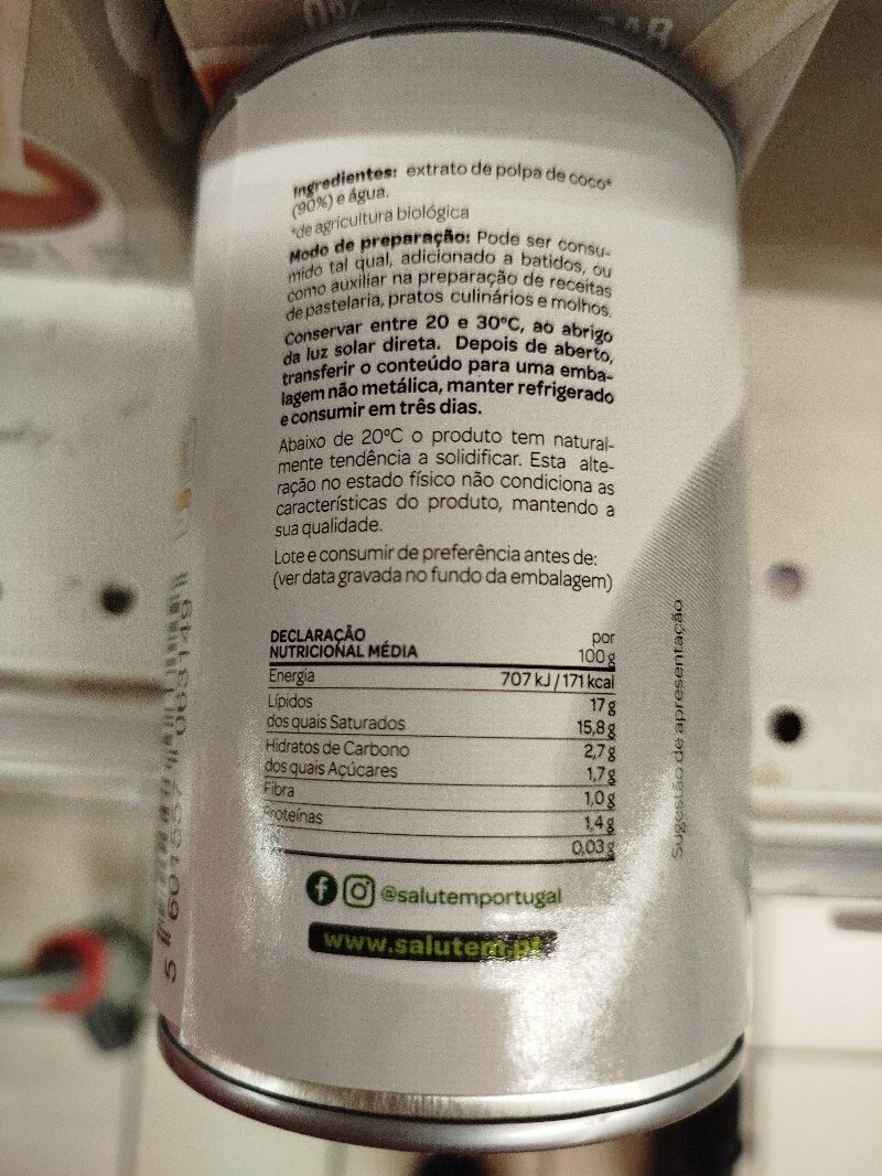 Foto da lista de ingredientes