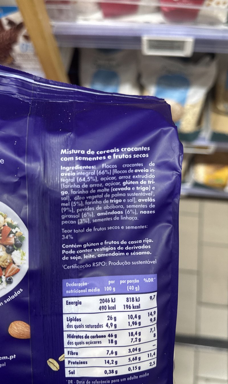 Foto da lista de ingredientes